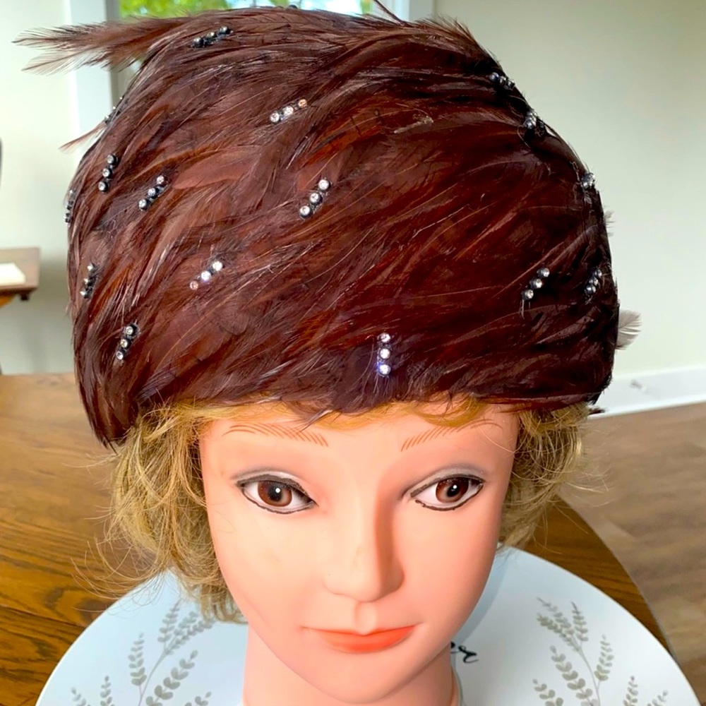 Vintage J. F. Y. New York Collection Feather Hat With Bling Made In U. S. A.